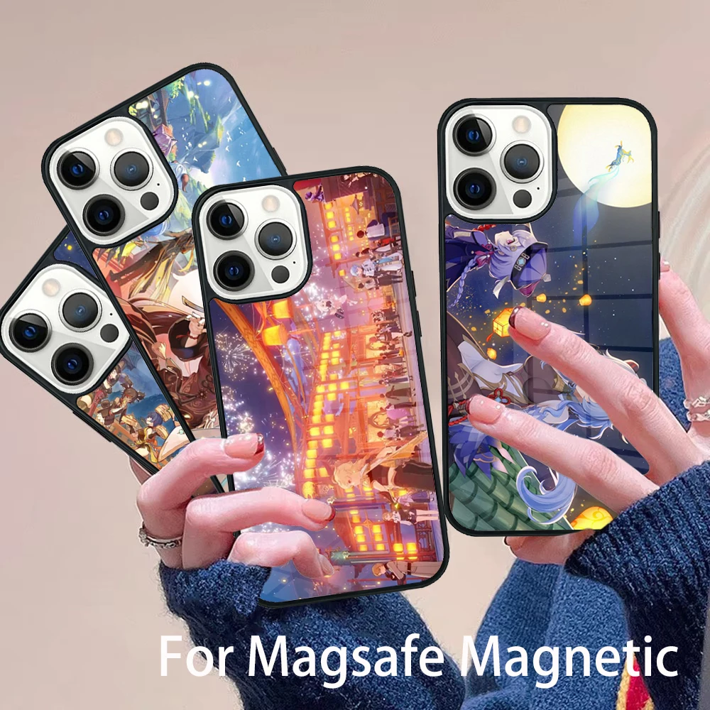 

Genshin Impact Game Phone Case Magesafe Magnetic Wireless Charge Cover For IPhone 16 11 12 13 14 15 Pro Max Plus Mini