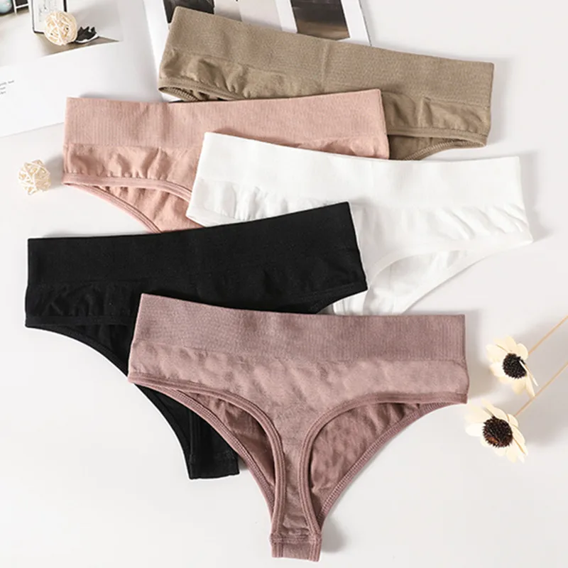 2PCS/Set Seamless G-String Panties Women Thongs Sexy Panty Lingerie Solid Color Female High Waist Thongs Women's Underwear