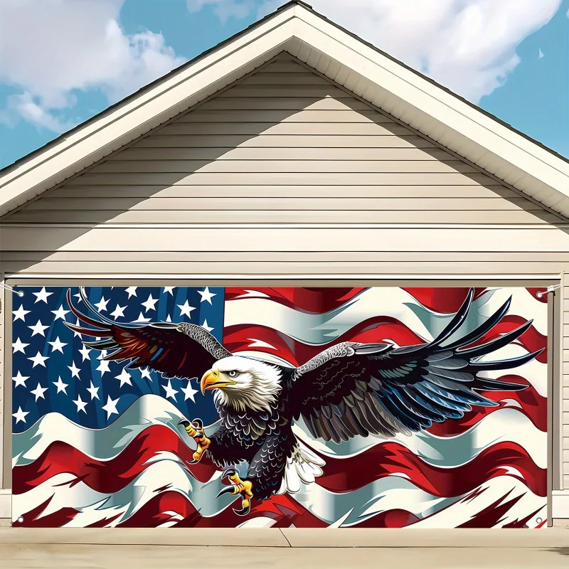

Patriotic Charm American Modern Flag and Eagle Garage Banner - 180X400cm Polyester Fabric Banner with 4 Grommets
