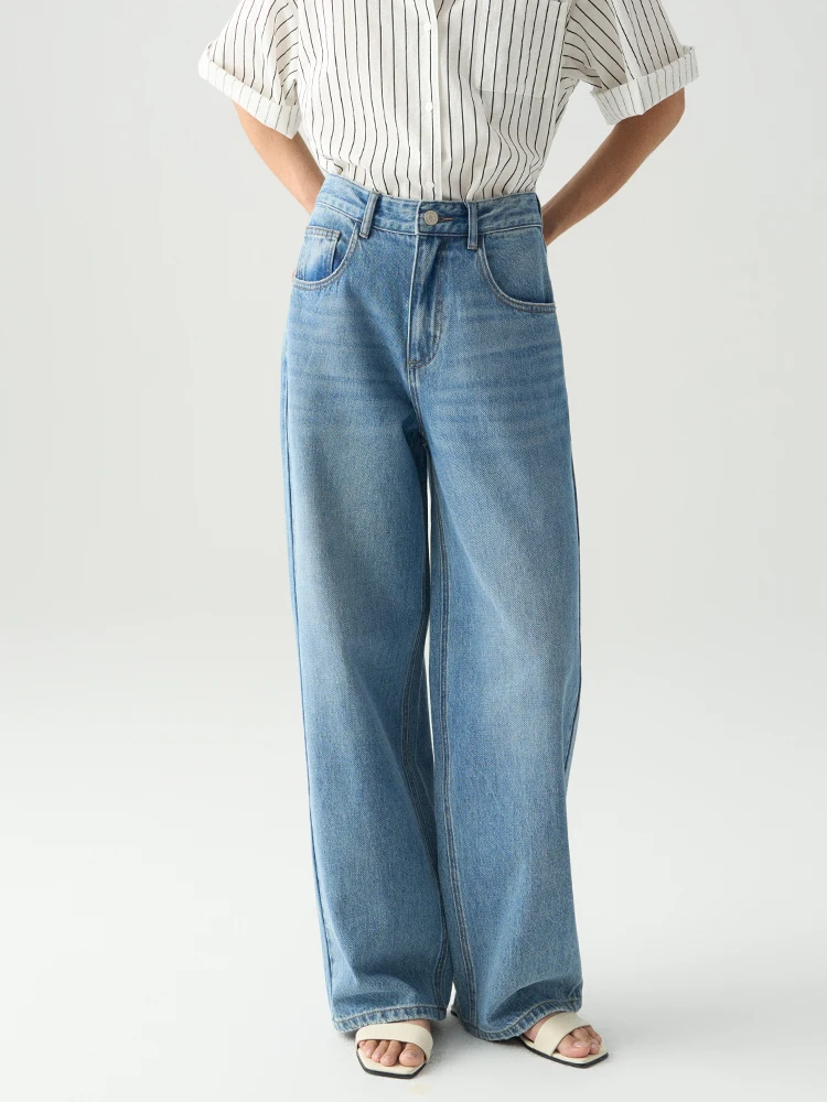 

Классические джинсы VDH STUDIO с высокой талией, светло-голубые, прямого кроя, повседневные, женские, с эффектом похудения