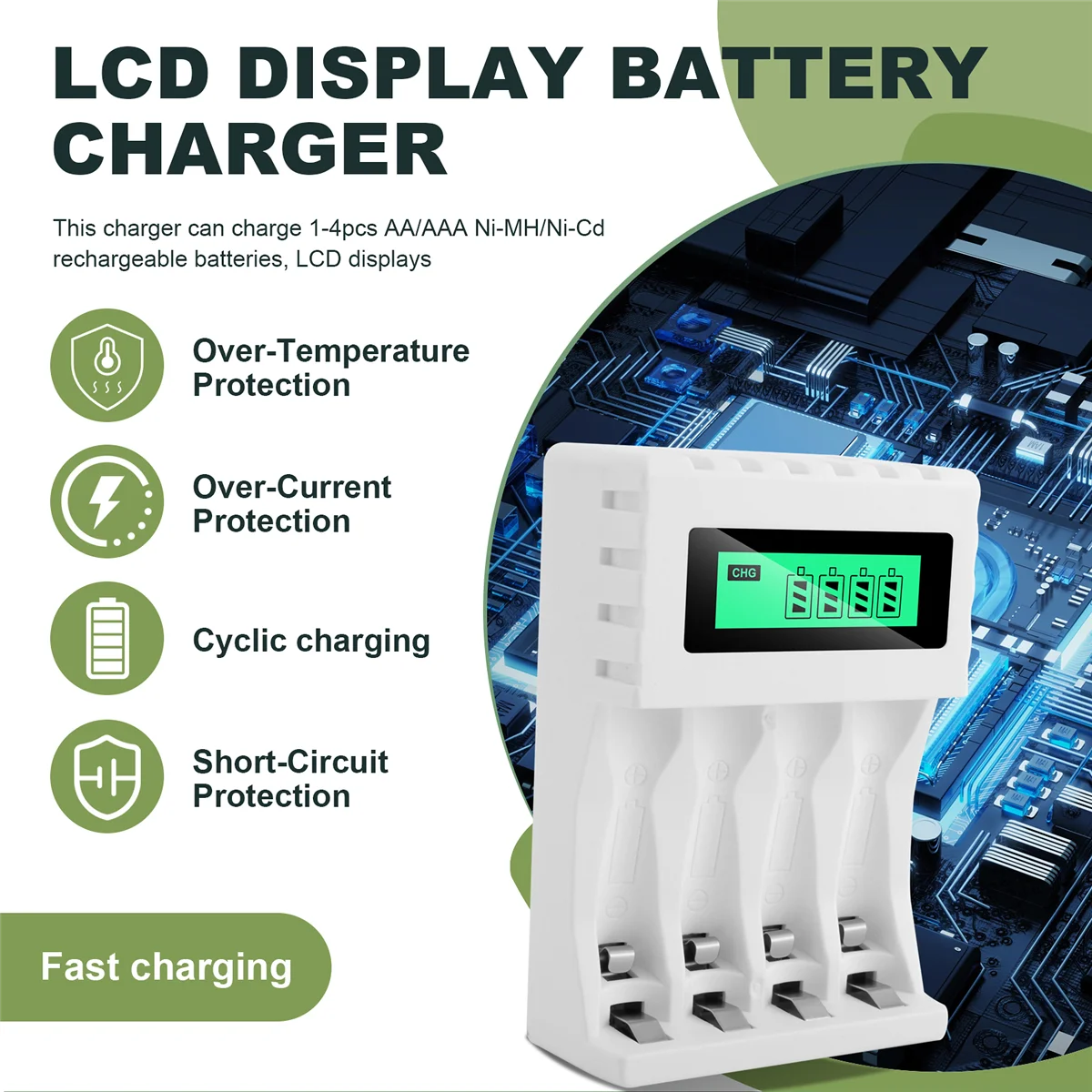 Intelligentes intelligentes LCD-Display-Ladegerät mit 4 Steckplätzen für aa/aaa nicd nimh wiederauf ladbare Batterien nimh aa Ladegerät