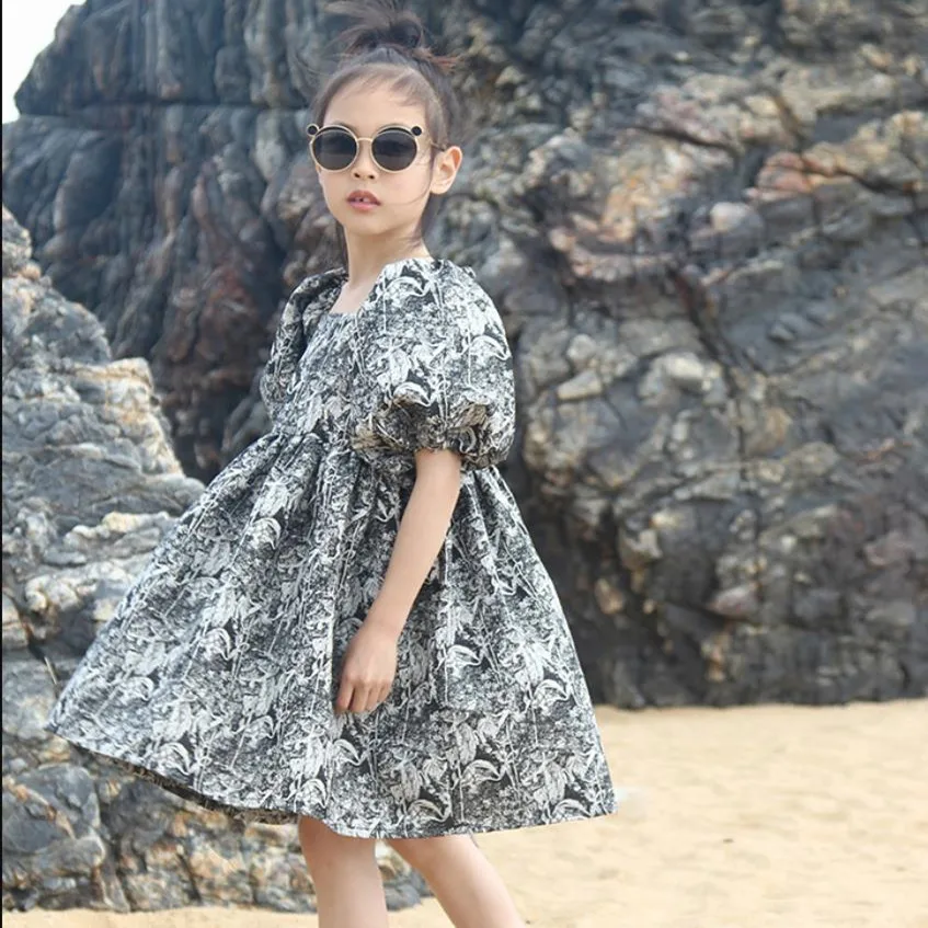 Baby Girl Spring Summer New Puff Sleeve Dress Vintage Style Fashion Dress Children High Quality Clothes Kids Dress 3-16Y WZ625