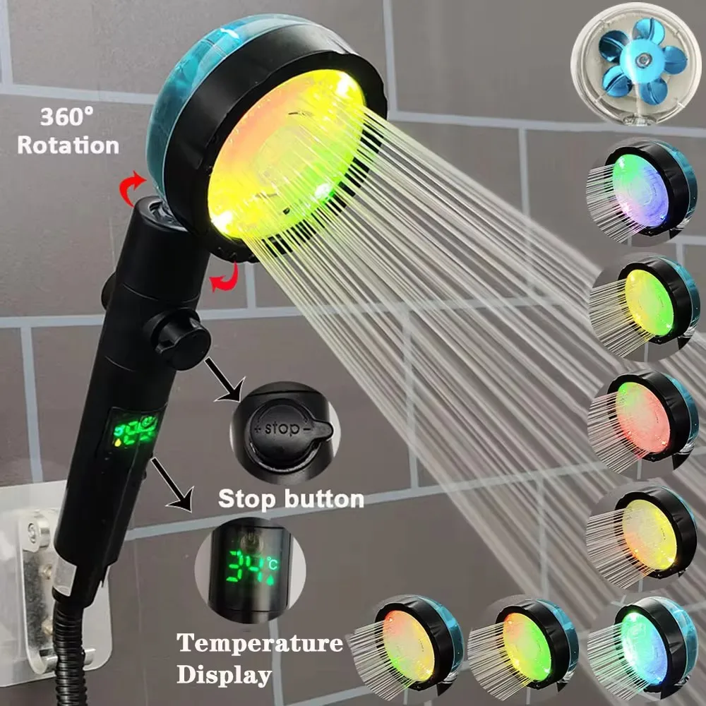 LED Digital Temperatura Display Shower Head, colorido Fan spray bocal, precipitação de alta pressão, banheiro, controle de temperatura