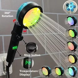 LED Dijital Sıcaklık Göstergesi Duş Başlığı Sıcaklık Kontrolü Renkli Fan Püskürtme Memesi Yüksek Basınçlı Yağış Banyo Duş