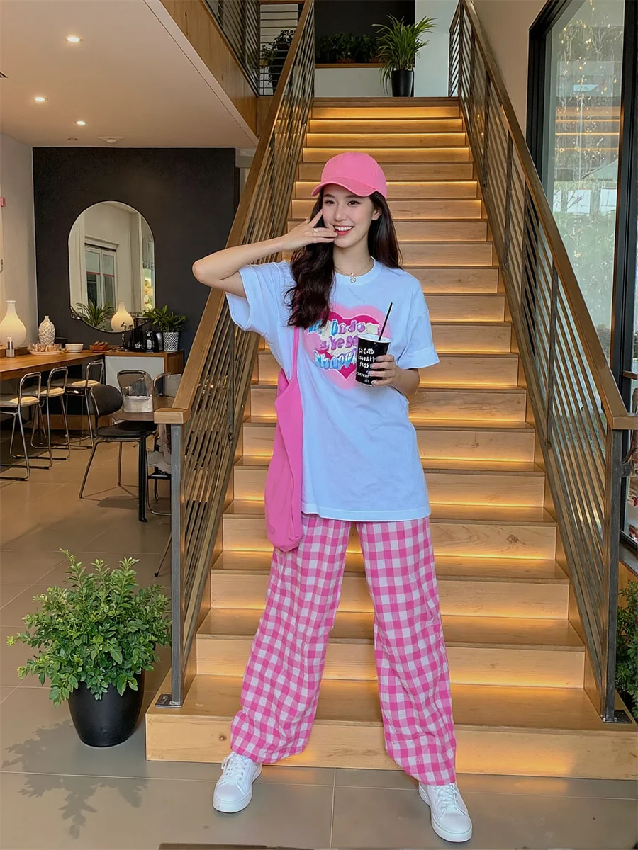 Disegni di pantaloni per donna Blu Rosa Plaid Palazzo Gamba extra larga che scorre Elegante festa serale formale Occasioni speciali Drappeggio