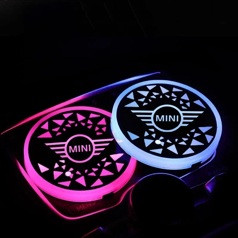 7 Colors LED Car Water Coaster Smart Induction Light Bottle Cup Mat Pad for Mini Cooper R50 R52 R53 R55 R56 F54 F55 F56 F60 Logo