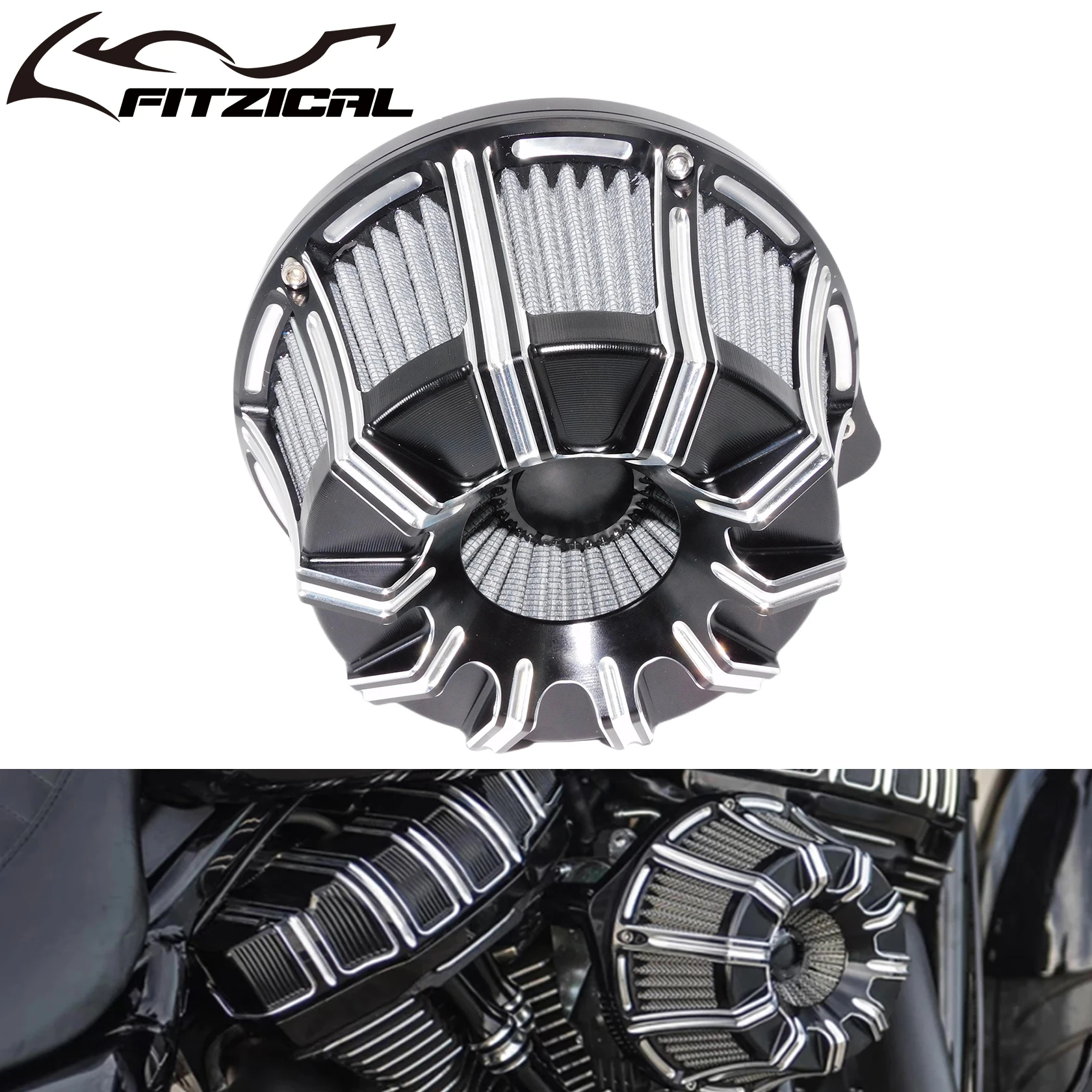 Motorcycle CNC Air Cleaner Black Intake Filter For Harley Sportster XL 883 Dyna V-Rod Softail Fat Boy Touring Street Road Glide