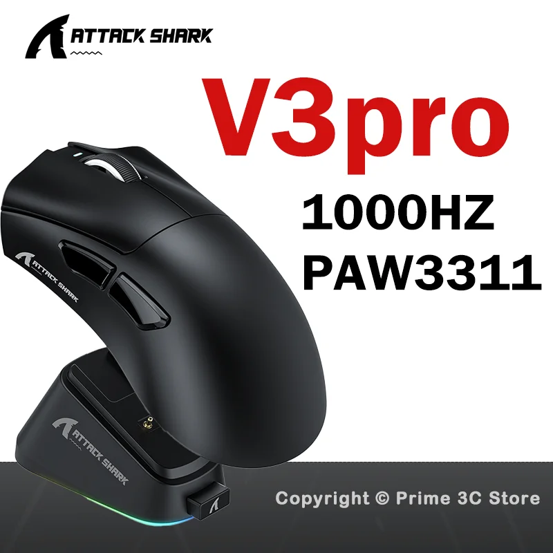 

ATTACK SHARK V3 Pro Wireless Mouse 65g PAW3311 25K DPI 1000Hz Tri-Mode BT 2.4G Wired RGB Charging Dock Gaming Mouse for PC Mac