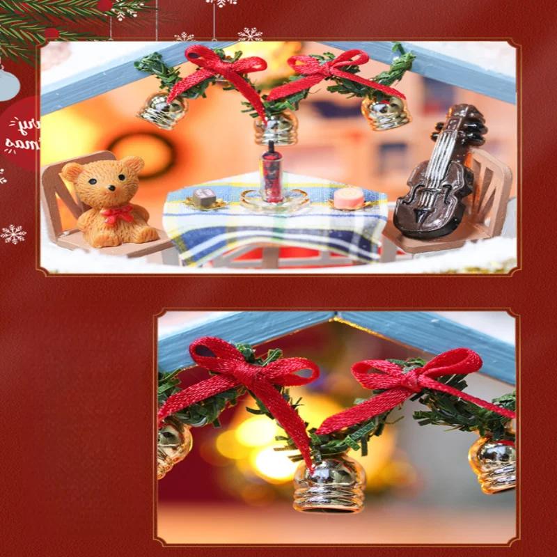 مجموعة بيت الدمى الليلية الشتوية من OUZEY، مجموعة خشبية ثلاثية الأبعاد يمكنك صنعها بنفسك، هدية رومانسية لعيد الميلاد للمراهقين #4