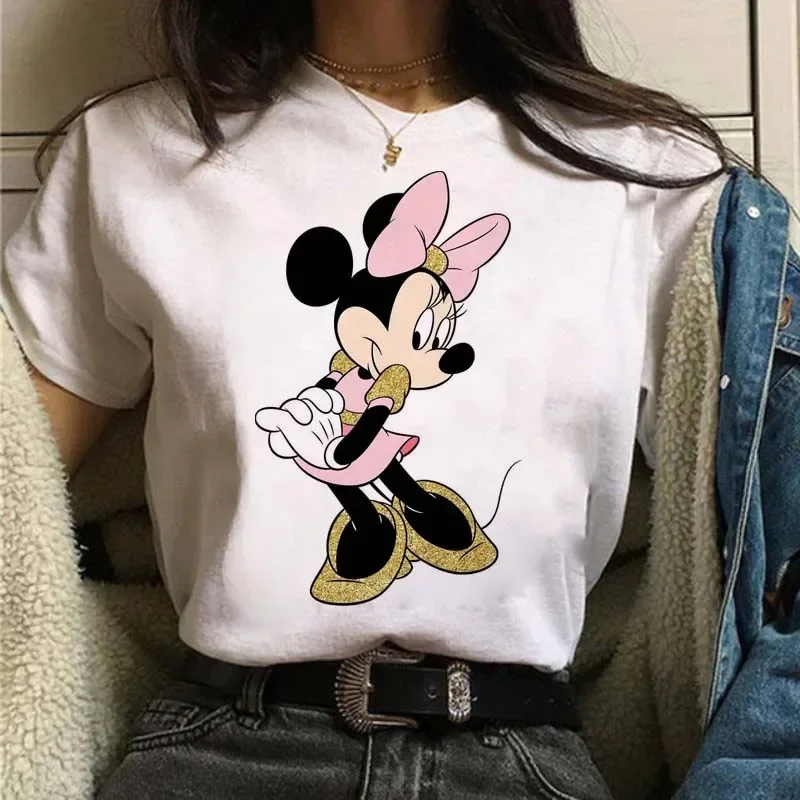 Cute Minnie Mouse Women T-shirts White Cartoon O-Neck Clothing Funny Fashion Streetwear Harajuku Short Sleeve T Shirt Unisex Top