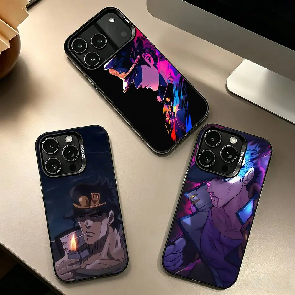 J-Jotaro K-Kujo J-JOJO Anime  Phone Case For iPhone 17,16,15,14,13,12,11 Plus,Pro Max,XS,Colorful Silver Black Cover
