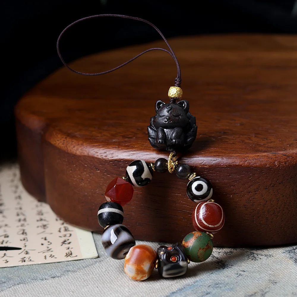 السماوية حبة الكنز زهر الخوخ الحرفي خشب الصندل تسعة الذيل الثعلب الزواج العرقية نمط سلسلة هواتف حقيبة قلادة
