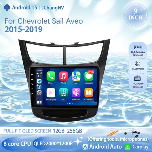 Imagen 1 del producto Reproductor Multimedia de Radio para coche de 9 ""para Chevrolet Sail Aveo 2015 2016 2017 2018 2019 Android 15 pantalla táctil GPS Carplay BT Net Navi