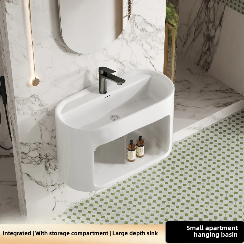 

Wall-mounted ceramic integrated washbasin, villa balcony, hanging washbasin with storage room