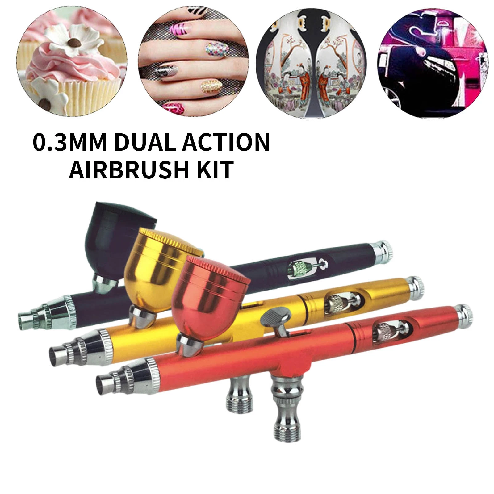 

Metal 0.3mm Dual Action Airbrush Kit Air Brush Compressor Paint Spray Gun Craft Paint 7ml(cc) Red/Gold/Black 15-60PSI