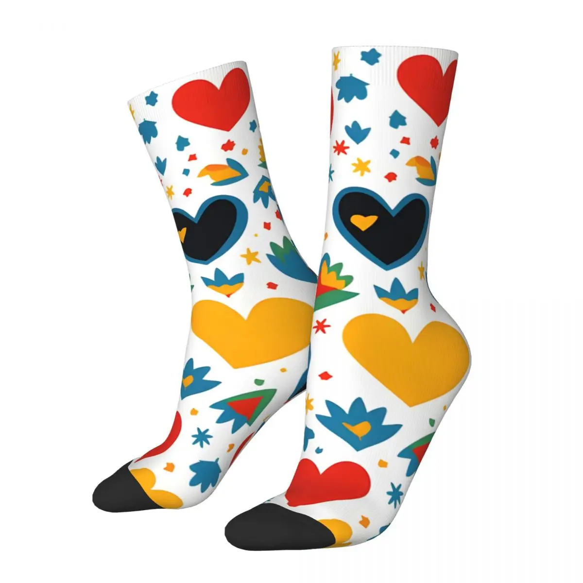 Crazy compression Colorful Fantasy Pattern Orange Blue Red White Green Turquoise Yellow Black Ornaments Hearts Sock