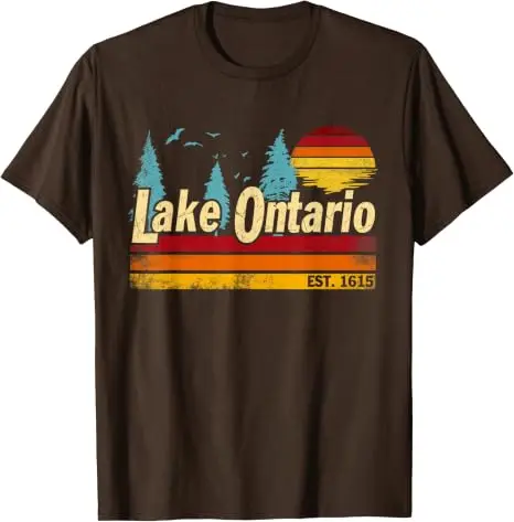 Ontario-See Vintage Sonnenuntergang Est. 1615 Herren Damen T-Shirt Y2k Seefahrten Outdoor-Urlaubskleidung Retro-Stil Bootfahren Angeln T-Shirts – Detail 11