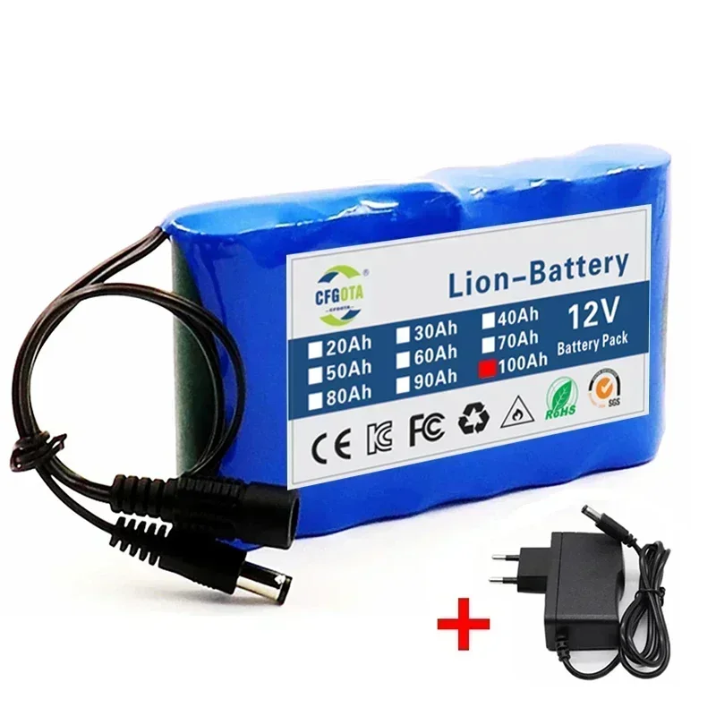 New Portable 3S2P 12V 100000mah Rechargeable Li-Ion Battery, For LED Lamp Light Backup Powe Etc+ Charger