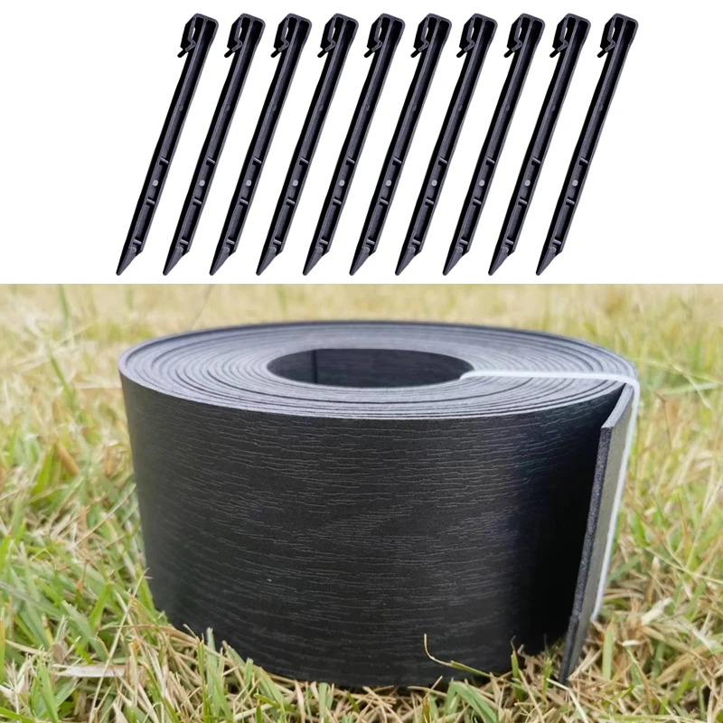 No-dig garden edging, faux wood grain plastic lawn border (includes anchoring stakes), landscape lawn edging divider