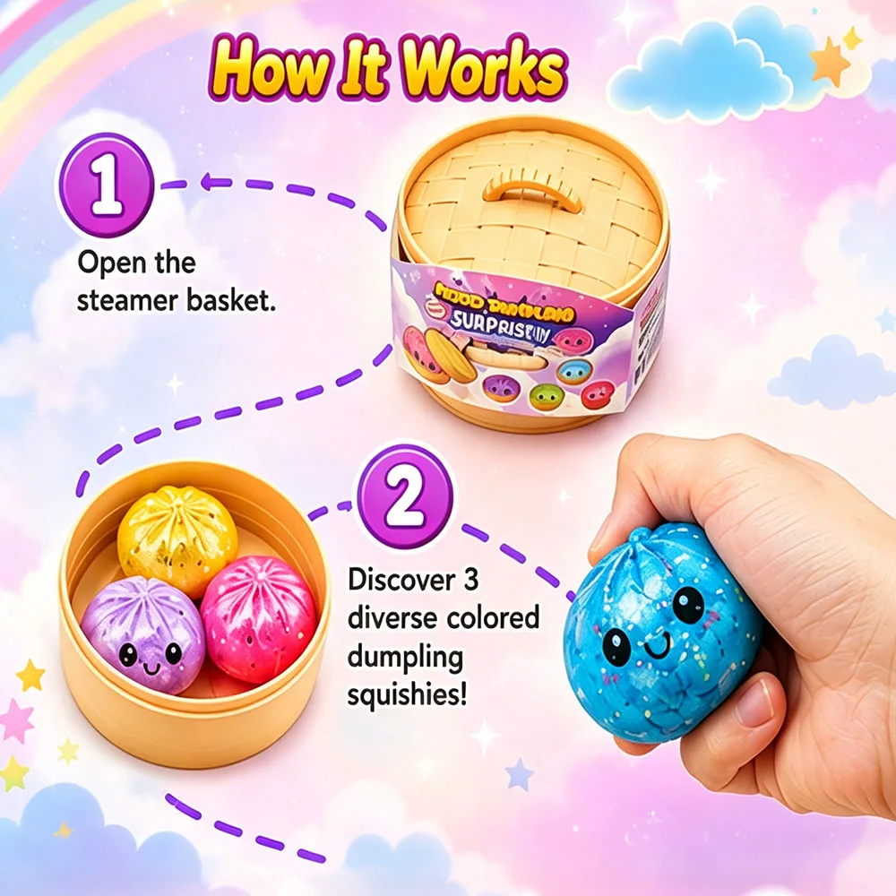 Kawaii Expression Dumpling Squishy 3er-Set Dampfgarer-Set Mystery Blind Box Maltose Stretch Squeeze Partygeschenk Klassenzimmer-Belohnung – Detail 6