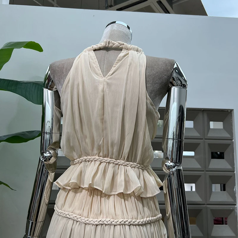 KBQ Spliced Folds Set for Women Round Neck Sleeveless Tunic Tops High Waist Spliced Folds Loose Long Pants Chic Set Female New