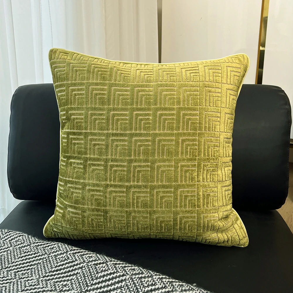 HINYEATEX Luxury Fashion Cut Velvet Quality Pillow Case Grass Green Geometric Sofa Cushion Cover Dry Clean 45x45cm 1 Piece Pack