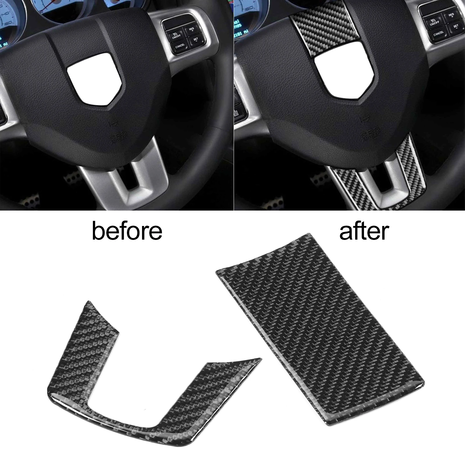 

2pcs Carbon Fiber Steering Wheel Covers Sticker Fit for Dodge Challenger 2011 2012 2013 2014 Car Interior Style