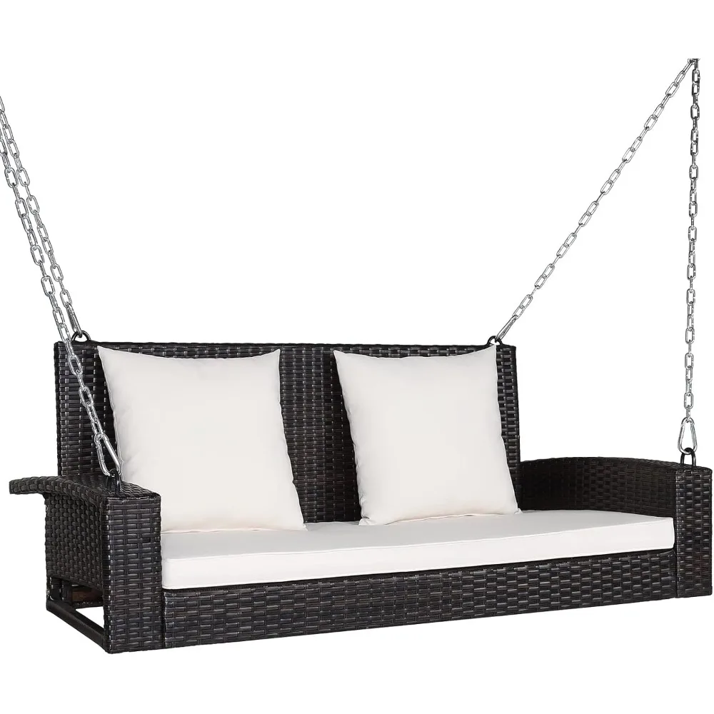 

Happygrill Porch Swing Bench Outdoor 2-Person Patio Rattan Swing Chair with Soft Cushions, 7.9ft Reinforced Steel Chain, Solid S