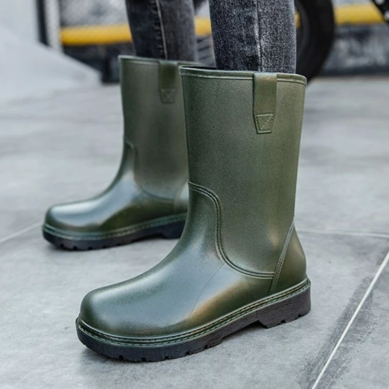 

Мужская обувь до середины икры на флисовой подкладке, водонепроницаемые мужские резиновые сапоги для шеф-повара, кухонные мужские резиновые сапоги на низком каблуке с широкими пальцами, новый дизайнер 202, грязевые рабочие сапоги