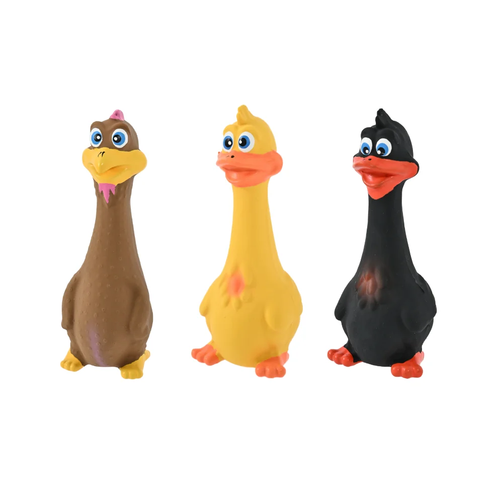 30PCS/Carton Squeaky Latex Duck Dog Toys Soft Interactive Chew Toys for Puppies Funny Long Neck Duck 3 Colors Mixed Wholesale Pet Supplies