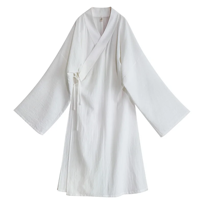 White Hanfu Inner Clothes Round Neck Robe Wide Sleeve Sleepwear Unisex Men Women Cosplay Sleeping Dress Chinese Party Costume