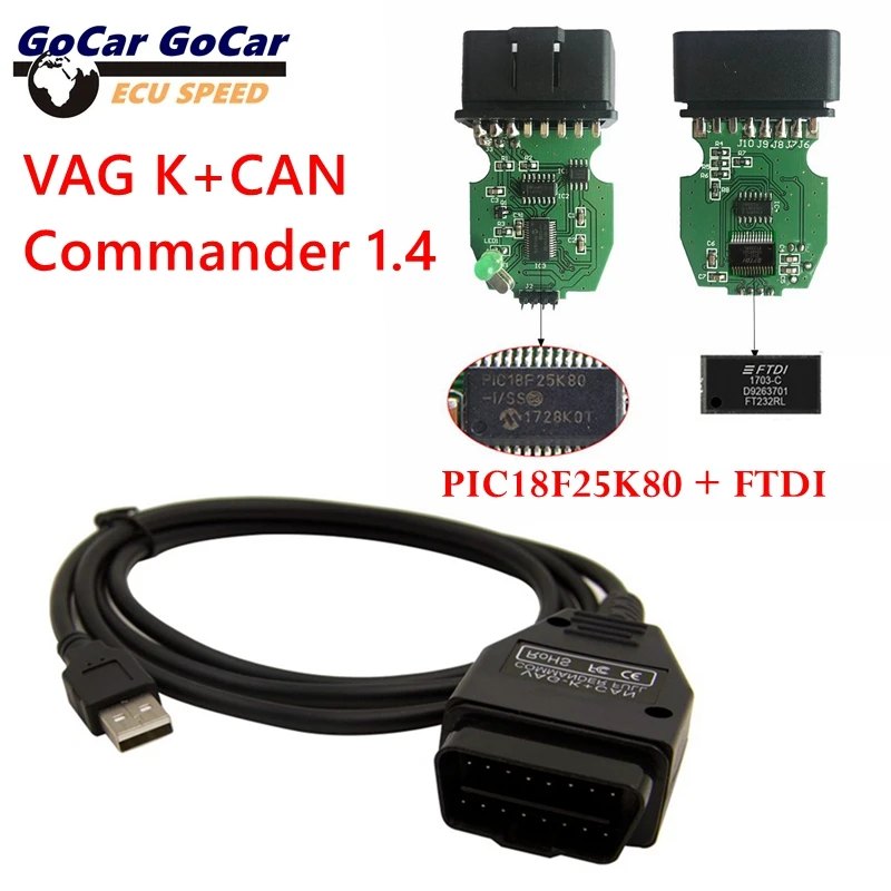 Per VAG K CAN Commander 1.4 FTDI PIC18F25K80 K + CAN 1 4 OBD2 Auto Strumenti Diagnostici Auto Interfaccia COM K-line Cavo