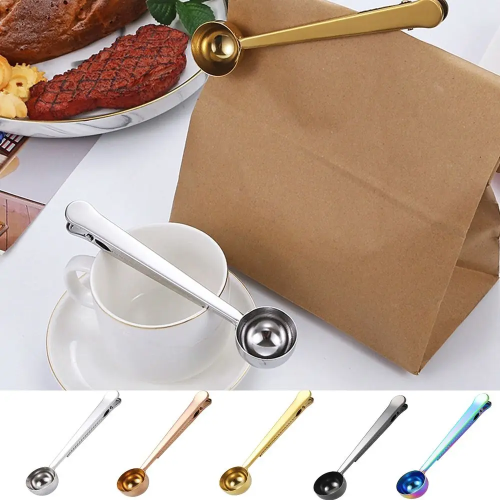 

Portable 2-in-1 Coffee Spoon With Bag Clip Stainless Steel Gold Coffee Scoop Clip Silver Sealing Spoon Bag Clip Food