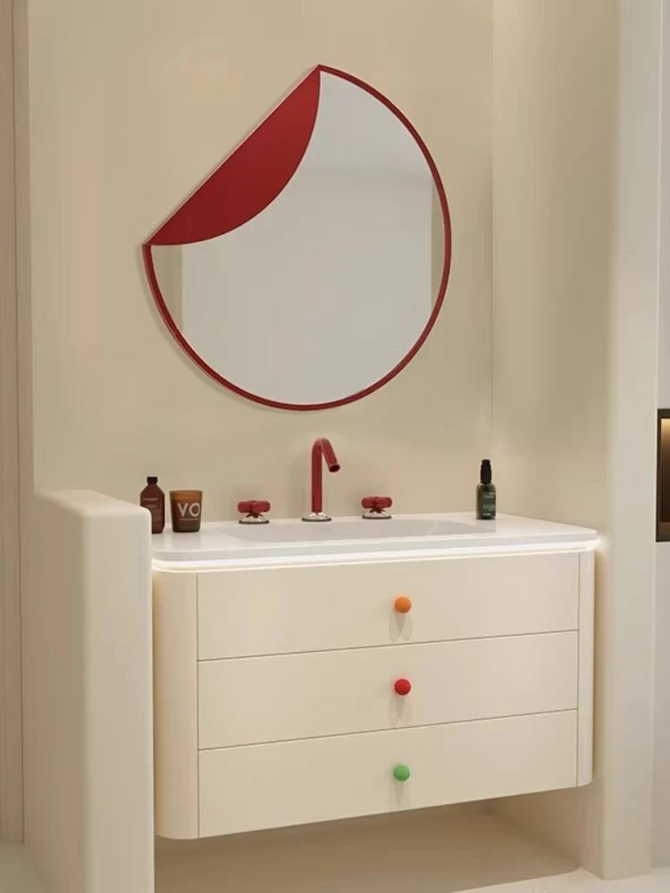 

Dopamine cream wind bathroom cabinet combination oak paint washbasin bathroom ceramic integrated basin