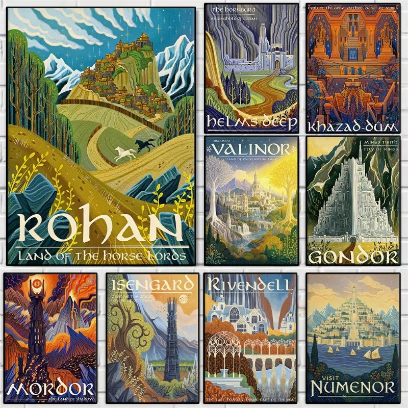 Travel Fantasy City Abstract Rings Poster Vintage Film Mordor Castle Canvas Painting Magic Wall Art for Living Room Home Decor
