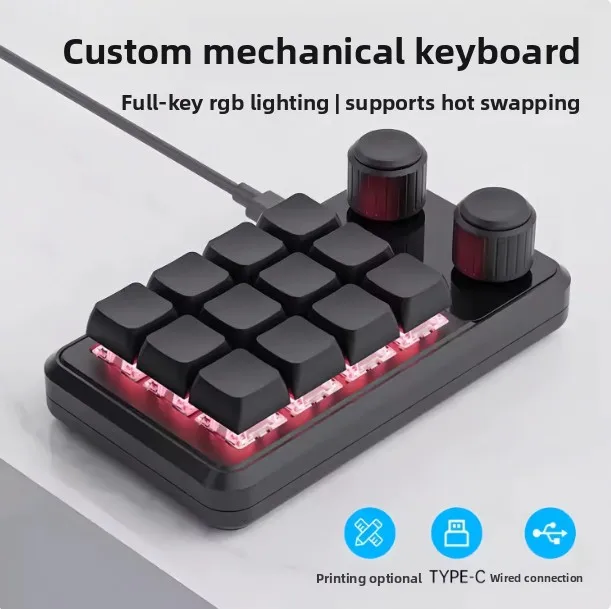 Custom keyboard Dual knob 12-key wireless three-mode Bluetooth keypad Customized macro programming