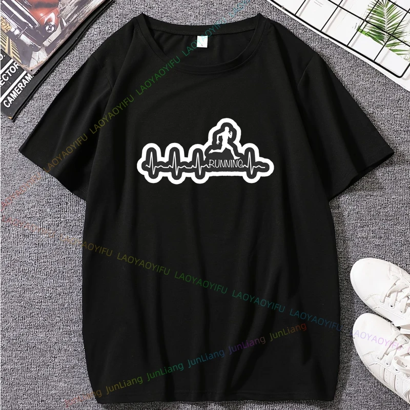 Running Harajuku Run Graphic T Shirts Runner's Heartbeat Oversized T-shirt Unisex Men's Clothing Y2k Man Clothes Funny Gifts