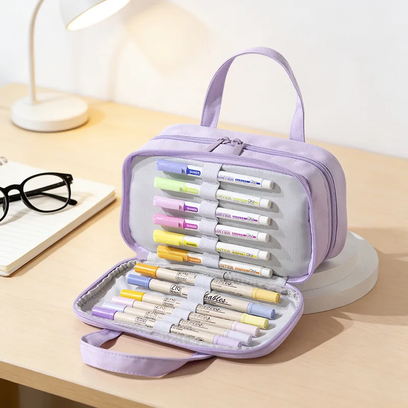 Large Capacity Tote Pencil Case – Japanese Simple Style Multi-Layer Stationery Bag for Elementary, Middle & High School Students
