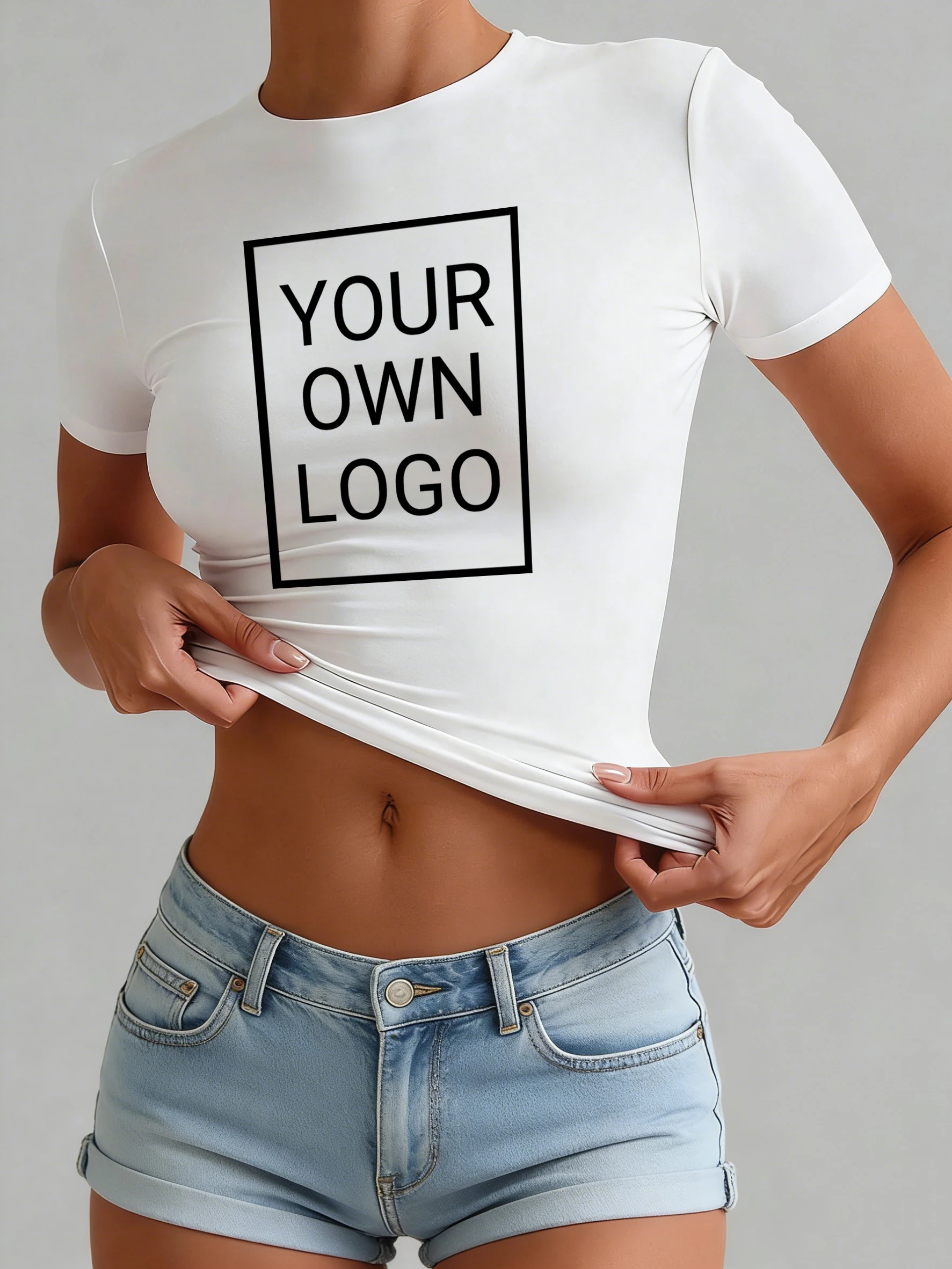 تي شيرت نسائي قصير بتصميم مخصص وشعار مطبوع، قميص ضيق برقبة مستديرة وأكمام قصيرة للصيف، مريح وجذاب، مناسب لجميع الإطلالات