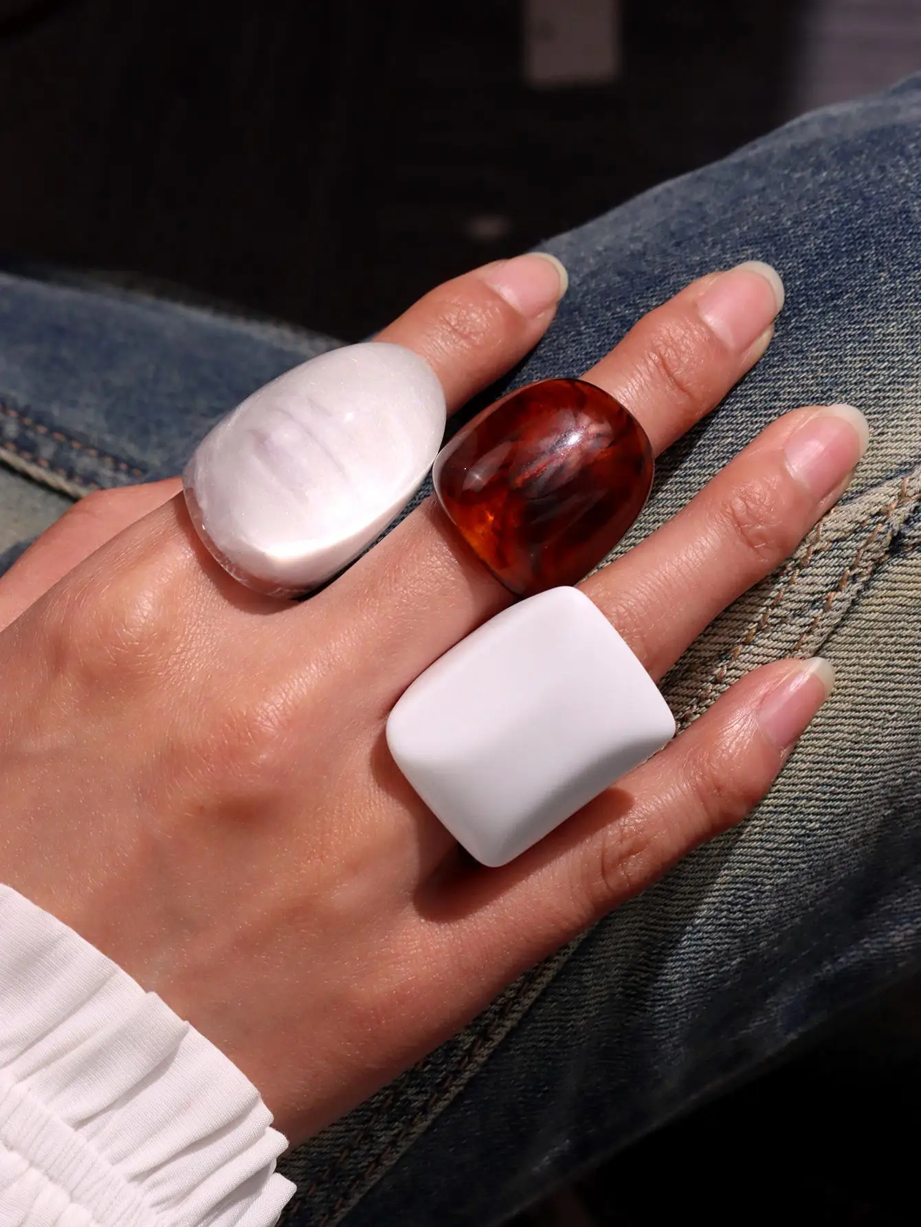 3pcs/set Alien Geometric Irregular Rectangular Oval White Brown Resin Bracelet Set Ring for Women Trendy Vintage Jewelry NEW