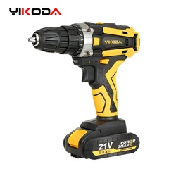 YIKODA 12/16.8/21V Cordless Drill Rechargeable Electric Screwdriver Lithium Battery Household Multi-function 2 Speed Power Tools