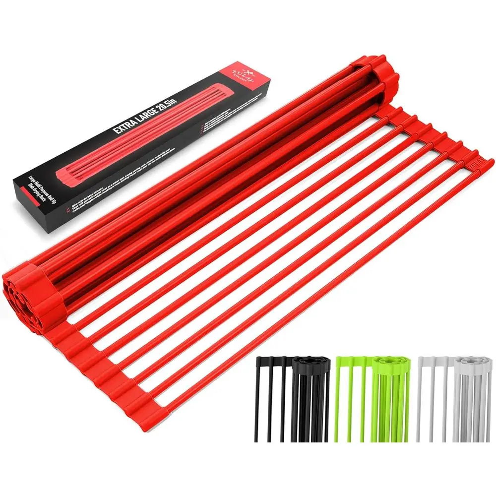 

Large Roll Up Dish Drying Rack - Heavy Duty Silicone Wrapped Steel Rods Over Sink Dish Drying Rack - tile Roll Up Sink Drying Ra