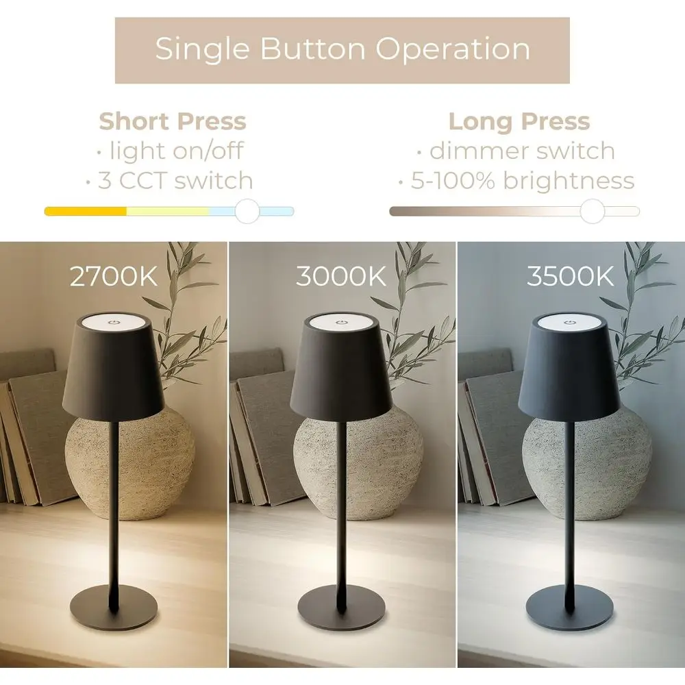 Lampe de bureau rechargeable Versa LED USB-C, batterie 5200 mAh, 3 modes de couleur, commande tactile, hauteur réglable, noir (paquet de 2)