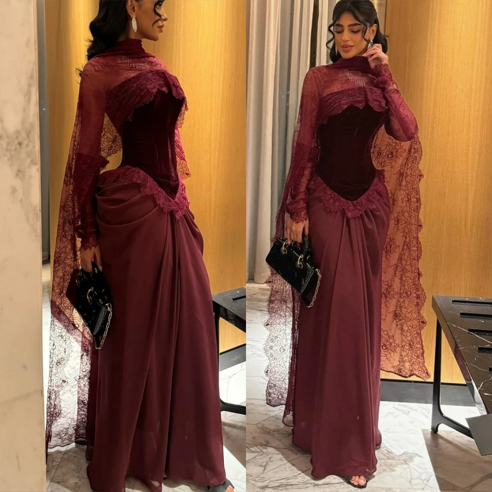 فستان سهرة جيرسي فاخر مخصص رائع بياقة عالية وأكمام طويلة فساتين لحضور الحفلات الموسيقية الحديثة سويب تراين فساتين المناسبات الخاصة