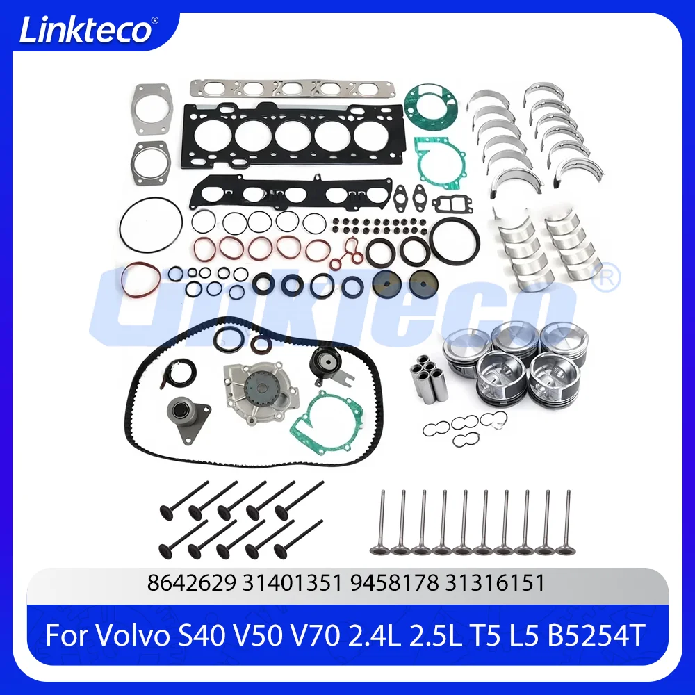 Engine Repair Timing Belt Kit Full Gasket Bearing Piston Ring Set Fit 2.4 2.5 T L L5 B5244S For 04-12 Volvo C30 C70 S40 V50 2.4L