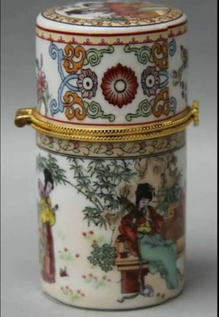 Chinese Porcelain Palace Belle Play Music Round Toothpick Box Tourist Souvenirs Home Decoration Ornaments