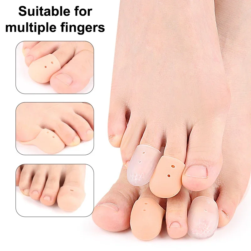 1Pair Silicone Finger Toe Caps with Hole Wear-Resistant Protector Covers Thumb Sleeve for Corns Blisters Pain Relief Foot Care