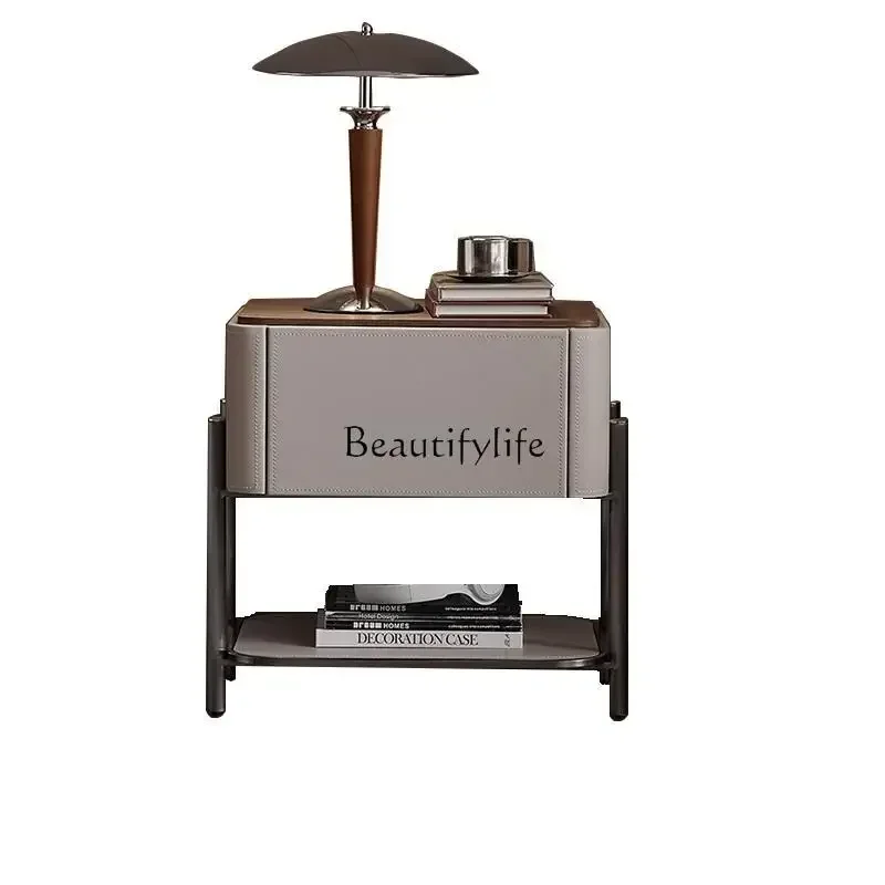

Home Bedroom Bedside Table Modern Light Luxury Saddle Leather Storage Drawer LockerLX