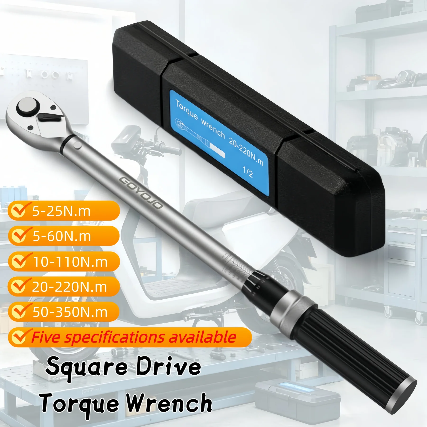 GOYOJO High Accuracy Square Drive Torque Wrench 5-350n.M Preset Spark Plug Tool For Bike Car Repair Five Sizes Available
