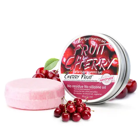 Nature Plant Fruit Cherry Solid Shampoo Refreshing Lemon Aloe Vegan Soap Skin Oil Control Dandruff Shampoo Bar